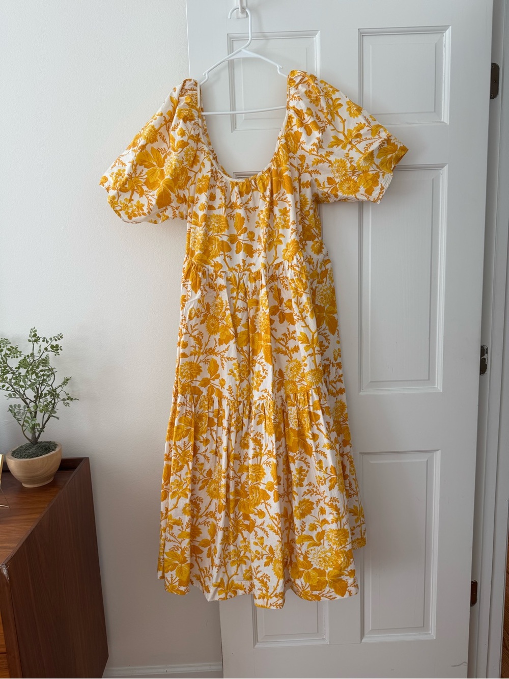 Anthropologie short sleeve Maxi Dress yellow white Floral Sz 1X
